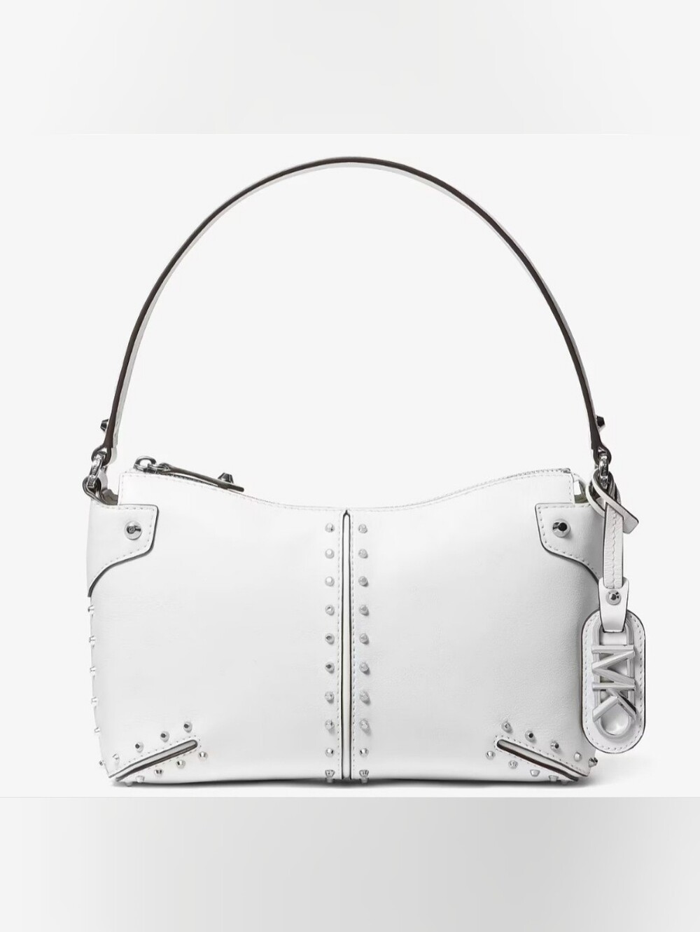 NWOT Michael Kors Astor Studded Leather Shoulder Bag Optic White